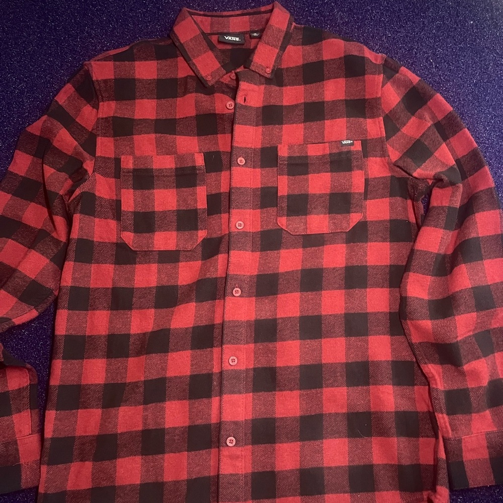 Vans Plaid Flannel button up shirt mens long sleeve red Medium
